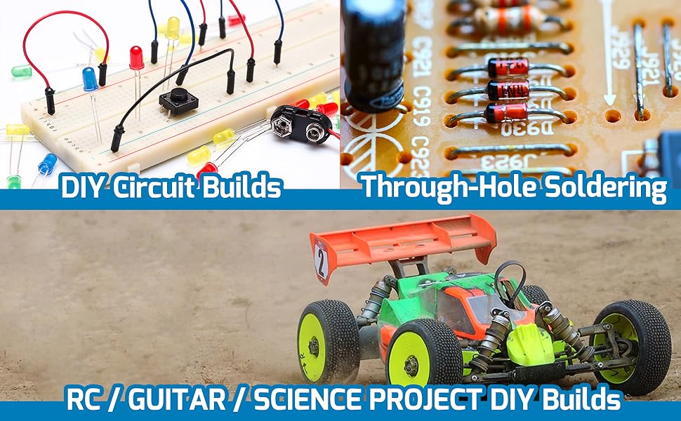 A soldering station can be used to DIY circuit builds, through-hole soldering