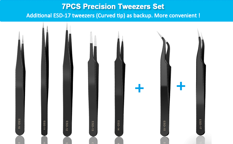 Precision ESD Electronics Stainless Steel Tweezers Set for Crafts DIY Hobby Soldering Model