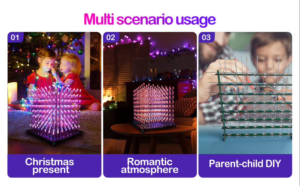 iCubeSmart 3D8RGB Led Cube Kit DIY Electronics Kit 8x8x8 Led Light Cube DIY Soldering Project Kit