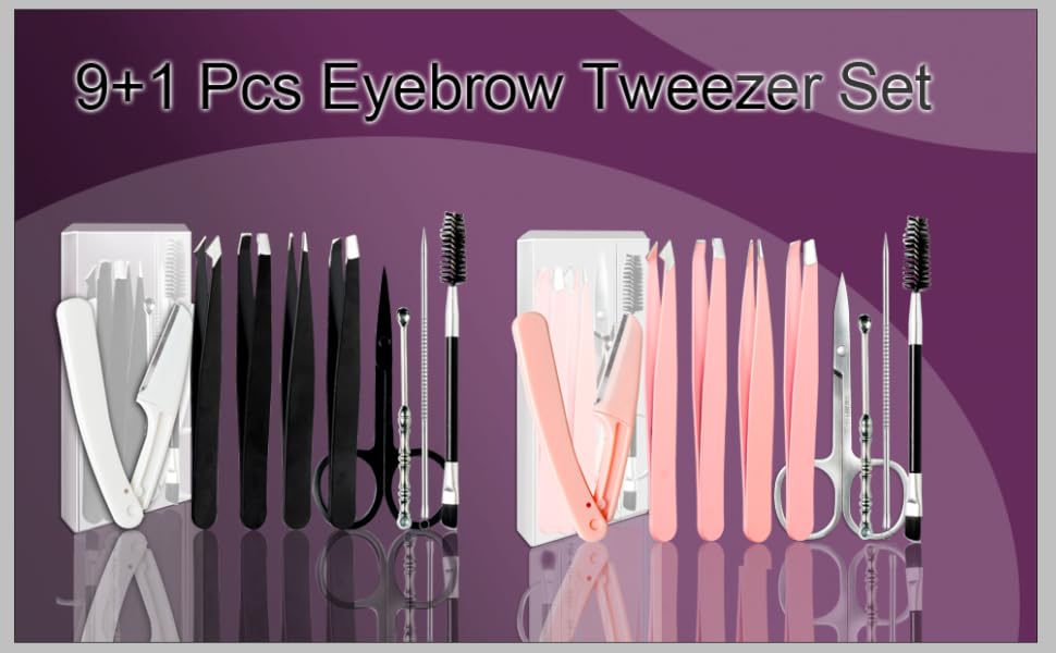 9+1 Pcs Eyebrow Tweezer Set