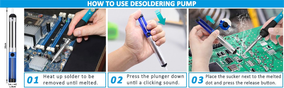 soldering iron kit with desoldering set, desoldering pump, solder wick