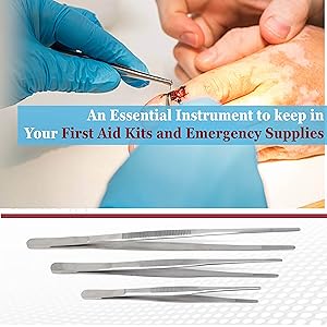 Premium Quality Stainless Steel Blunt Serrated LAB Medical Tweezer Suturing First Aid Emergency Tool