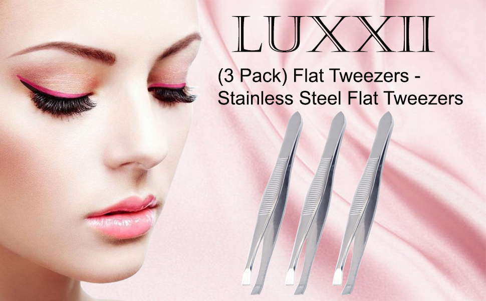 Luxxii (3 Pack) Flat Tweezers - Stainless Steel Flat Tweezers Hair Plucker