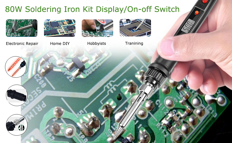 80W Soldering Iron Kit with Display and On-off Switch