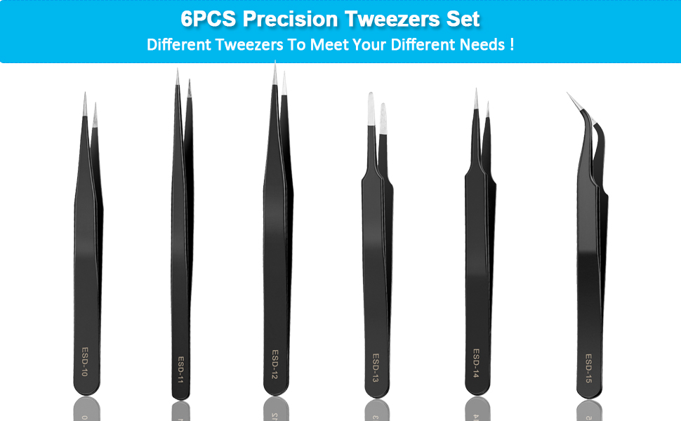 Precision ESD Electronics Stainless Steel Tweezers Set for Crafts DIY Hobby Soldering Model