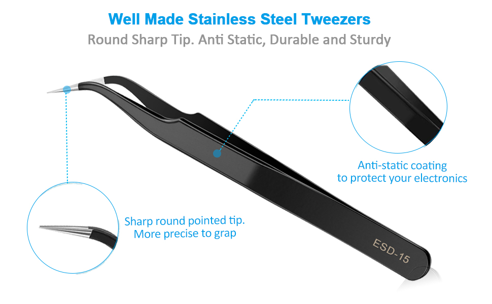 Precision Anti-static Stainless Steel Electronic Tweezers for DIY Craft Hobby