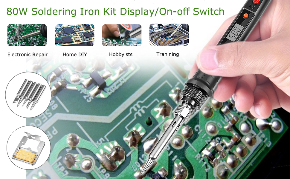 80W Soldering Iron Kit with Display and On-off Switch