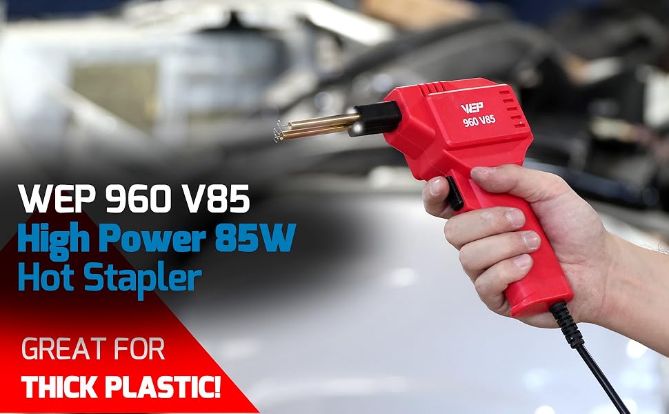 Use the WEP 960-V85 plastic welder to repair your cracks in very thick plastics such as car bumper.